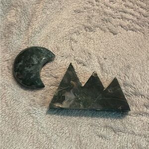 Moss Agate Moon and Mountain Crystals